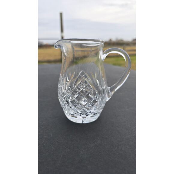 Crystal Glass Creamer Pitcher Clear Cut Diamond Starburst Base Small Decor - Picture 2 of 9